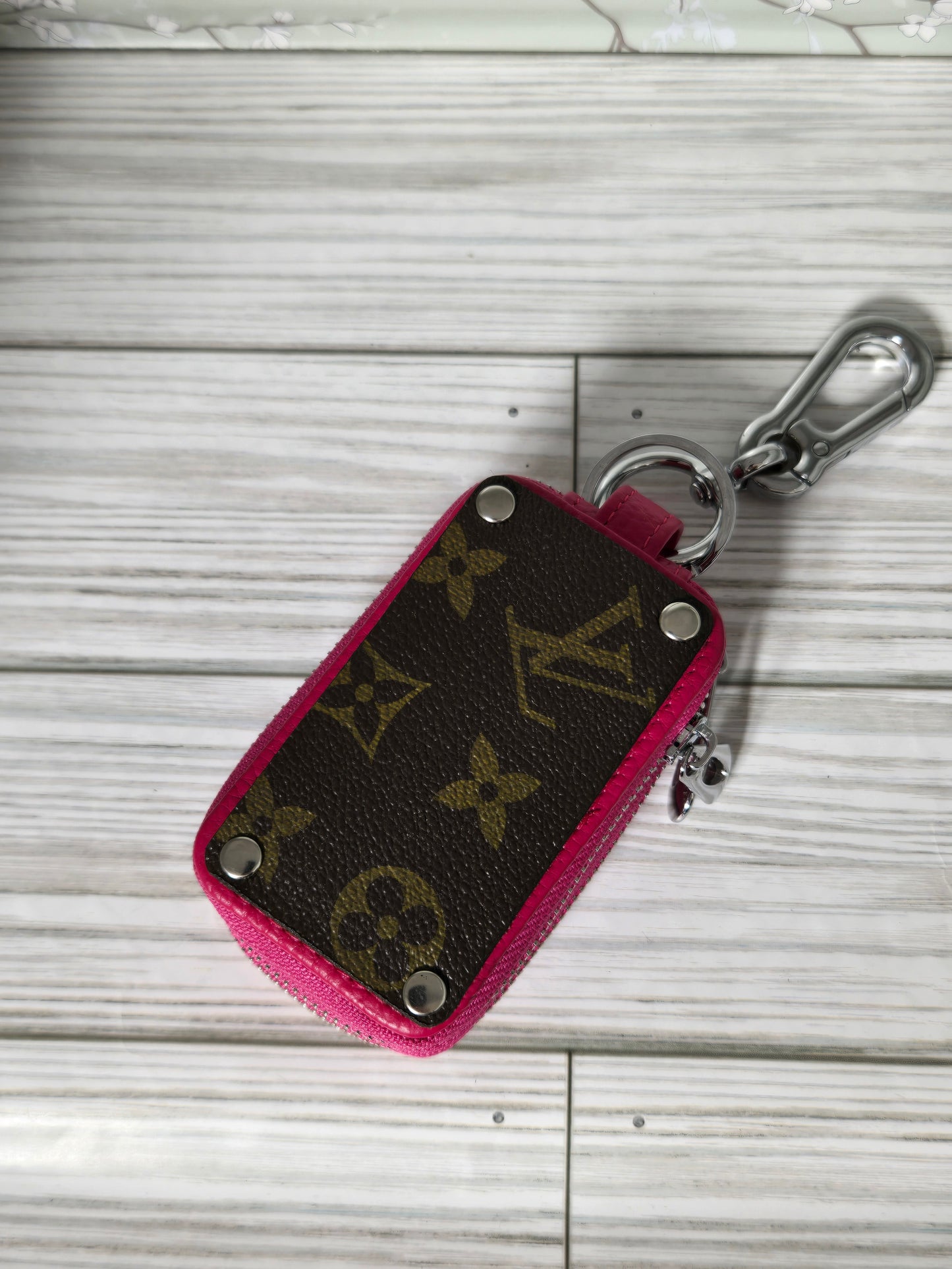 Double keyfob holder upcycled handmade