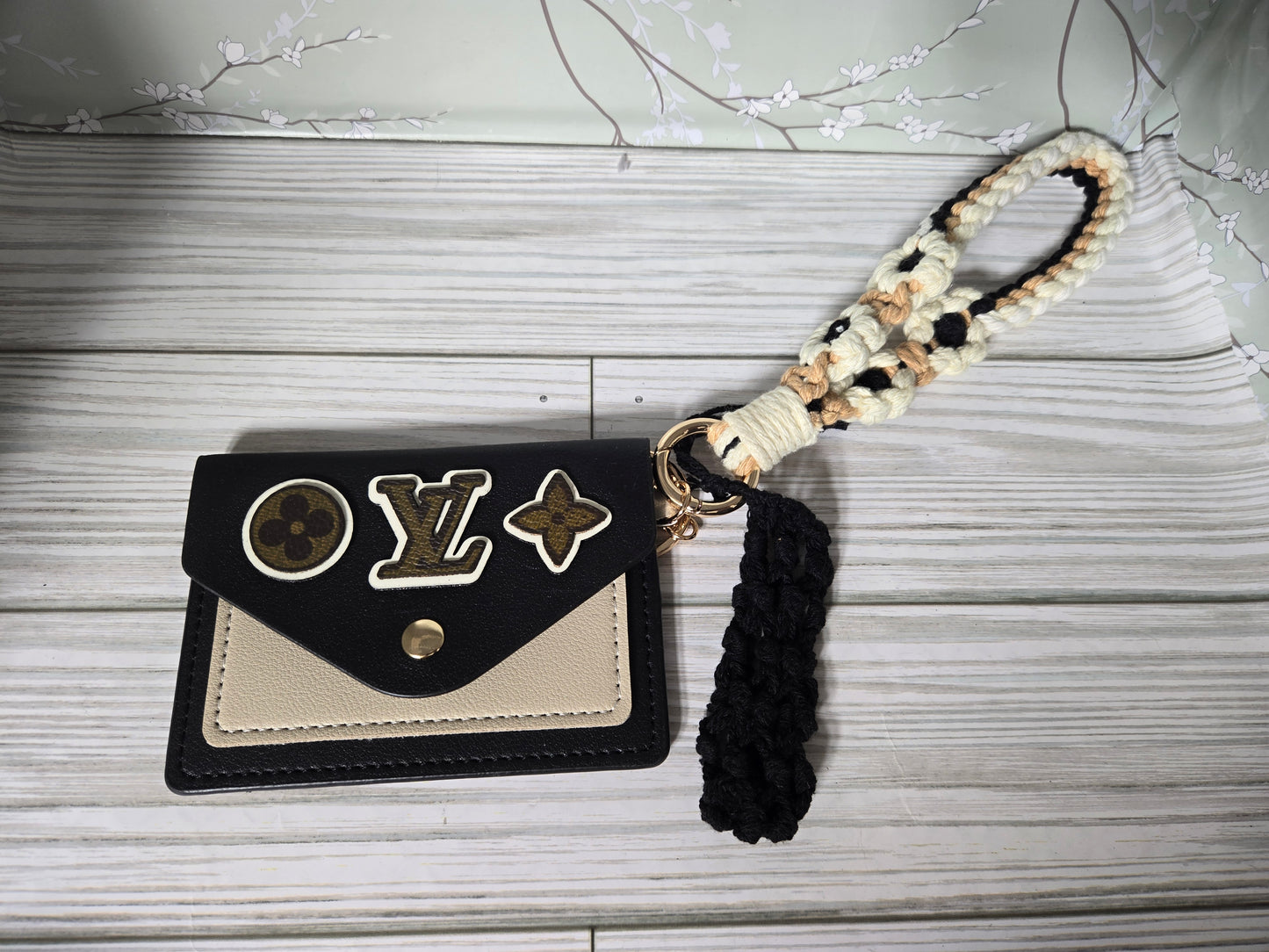 Black & white Upcycled card holder with glow in dark patches.
