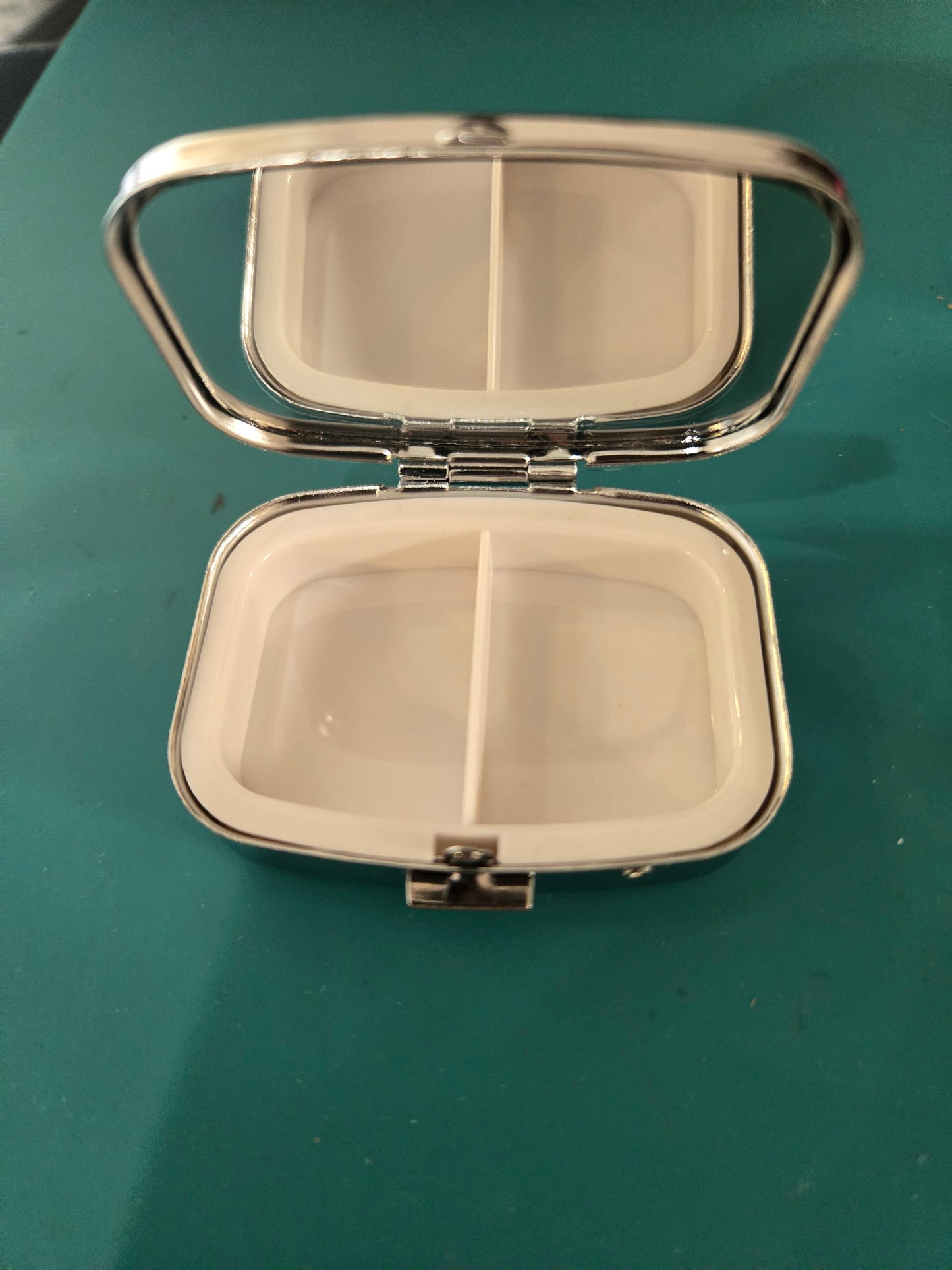 Upcycled small rectangular pill case 2 compartment inside