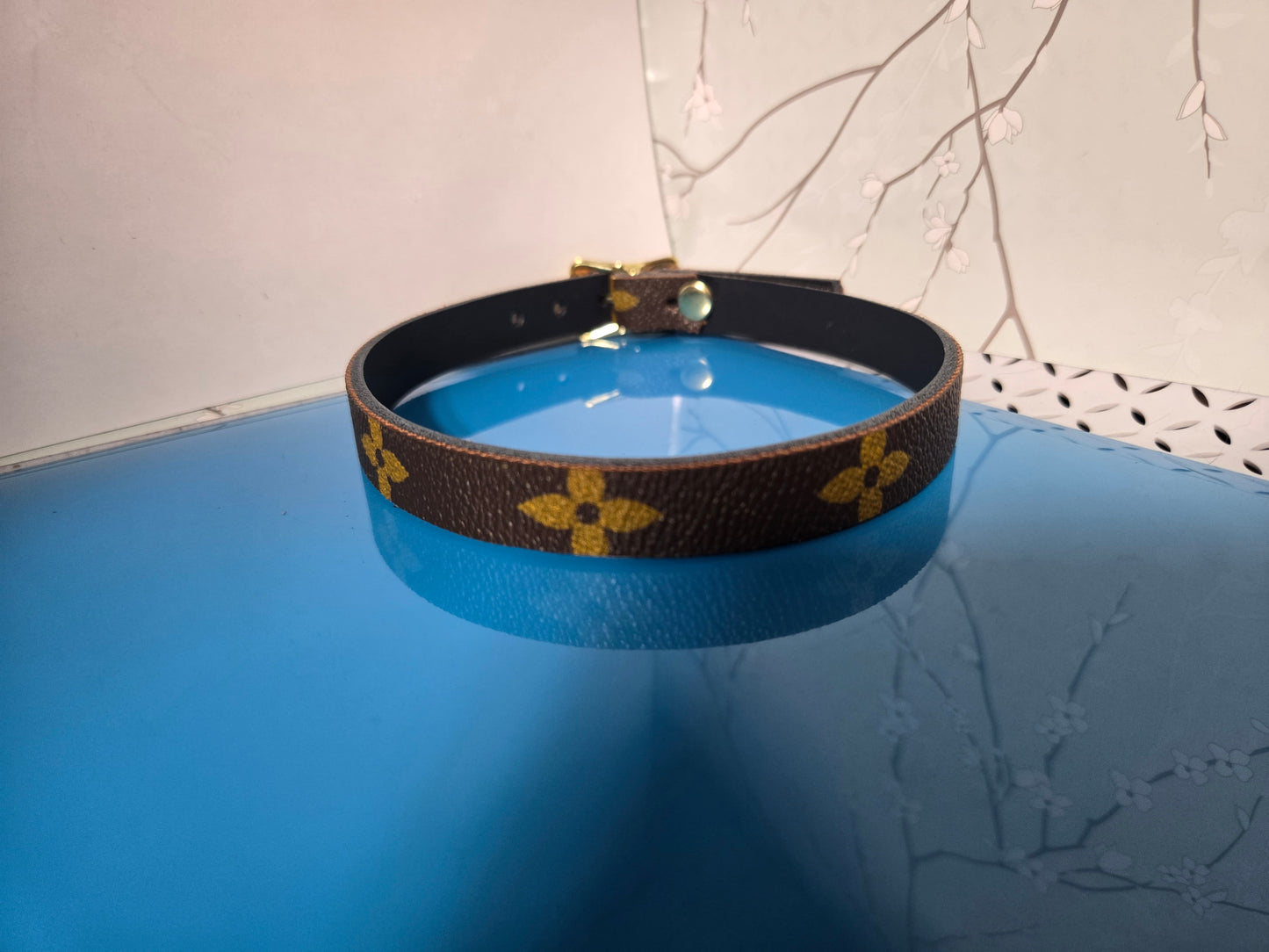 Upcycled dog collar brown size small