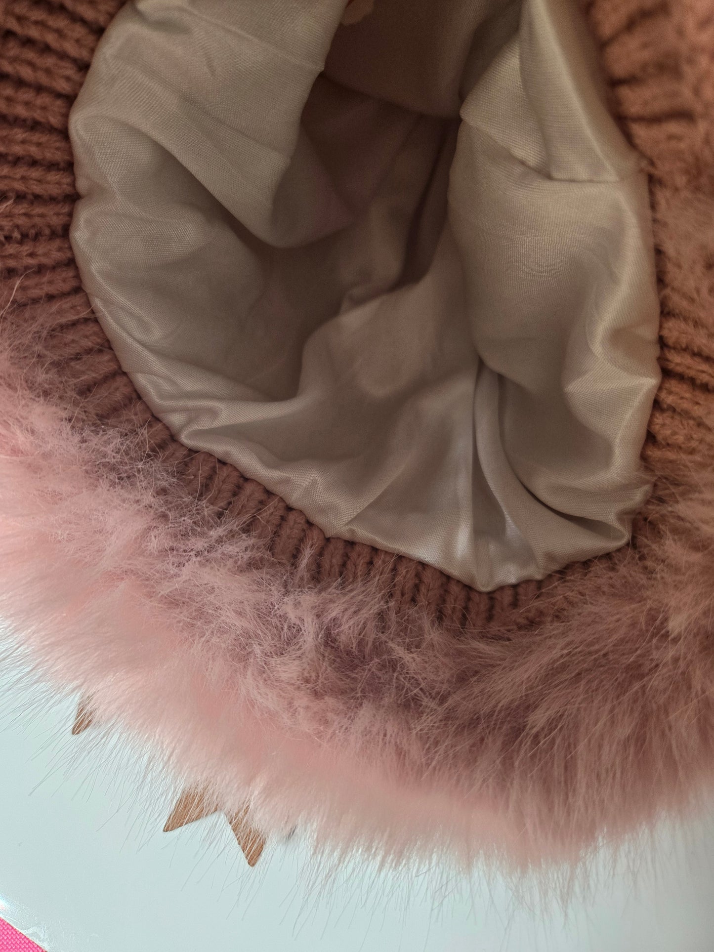 Upcycled knitted beanie with faux fur