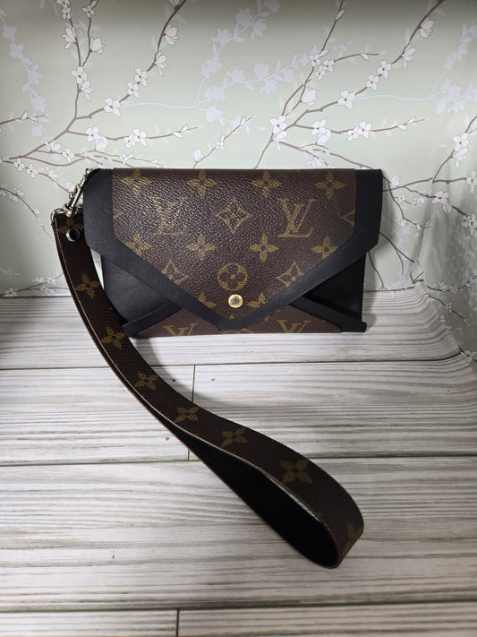 Handmade Upcycled leather clutch with wristlet