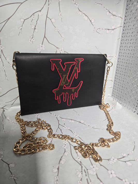 Upcycled leather red drippy crossbody