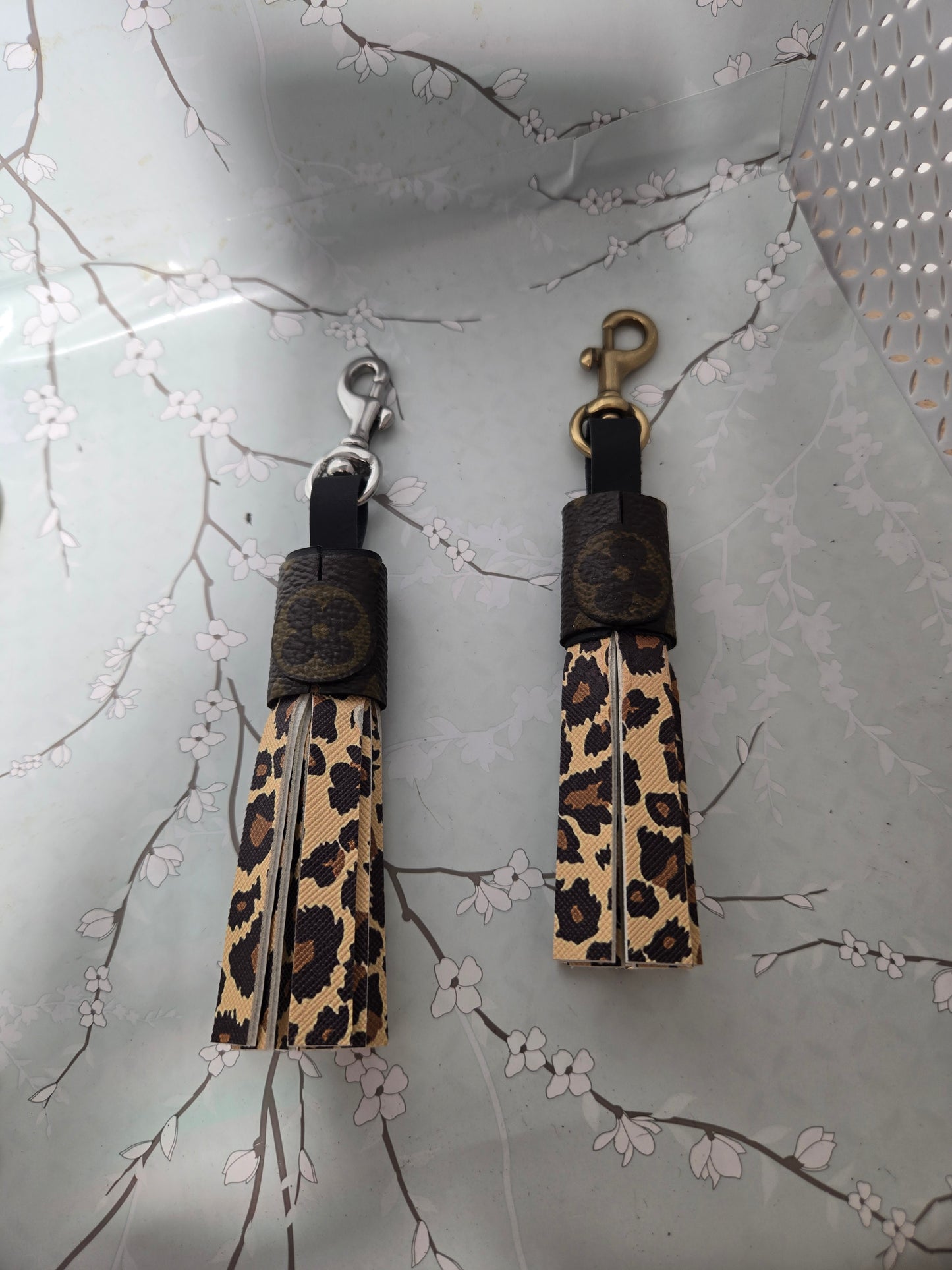 Upcycled faux leather tassle (1pc)  Silver or Gold hardware.