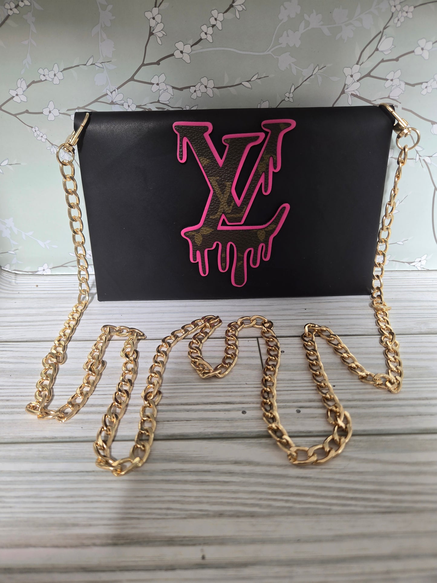 Handmade Upcycled leather crossbody with chain