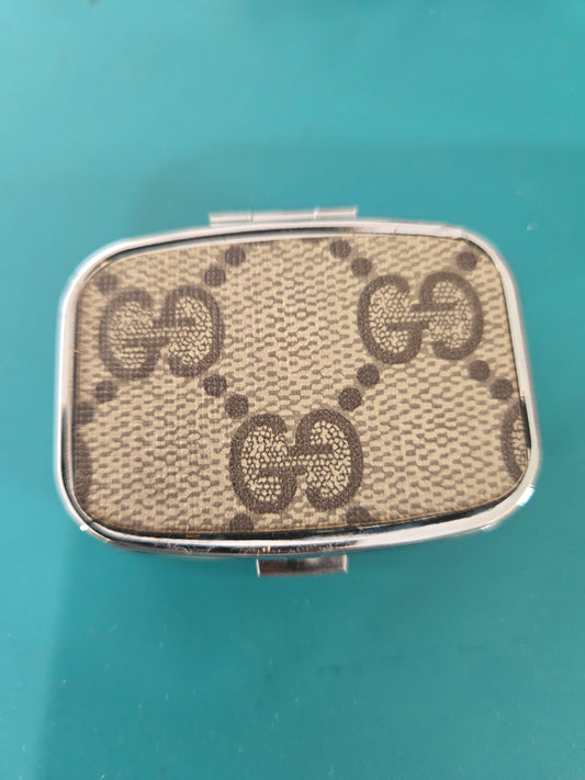 Upcycled small rectangular pill case 2 compartment inside