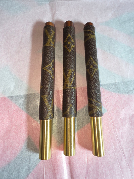 3 upcycled handmade rosewood and brass pens with 8 refills.