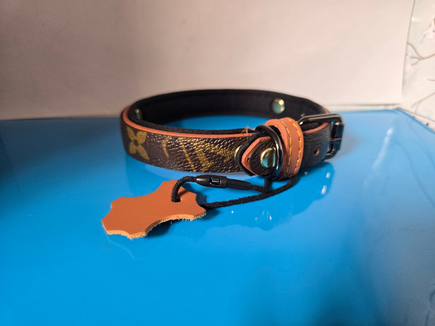 Upcycled dog collar brown size small