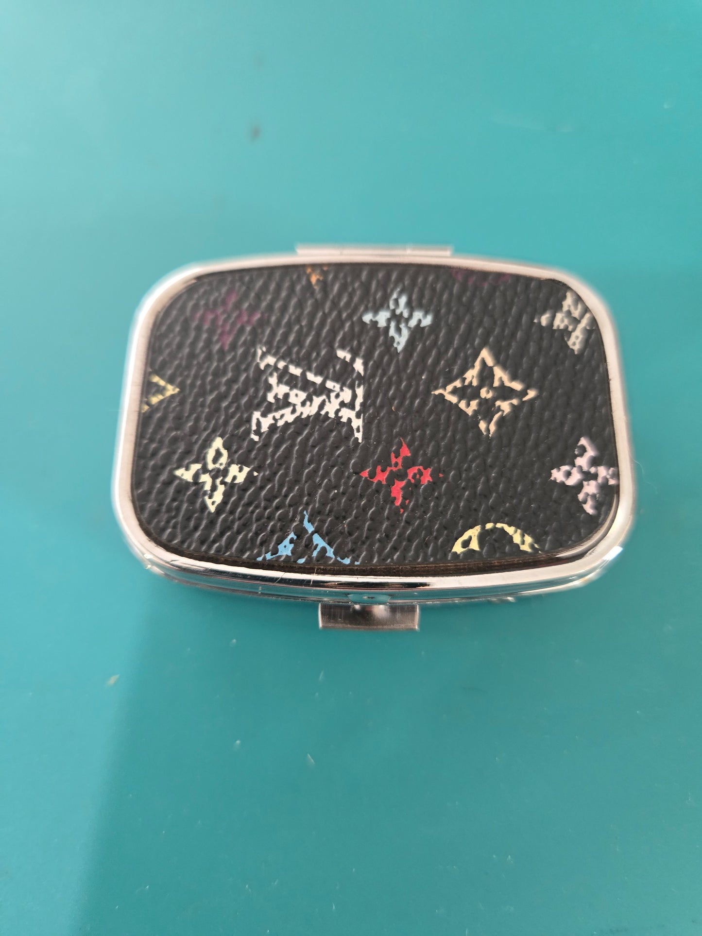 Upcycled small rectangular pill case 2 compartment inside