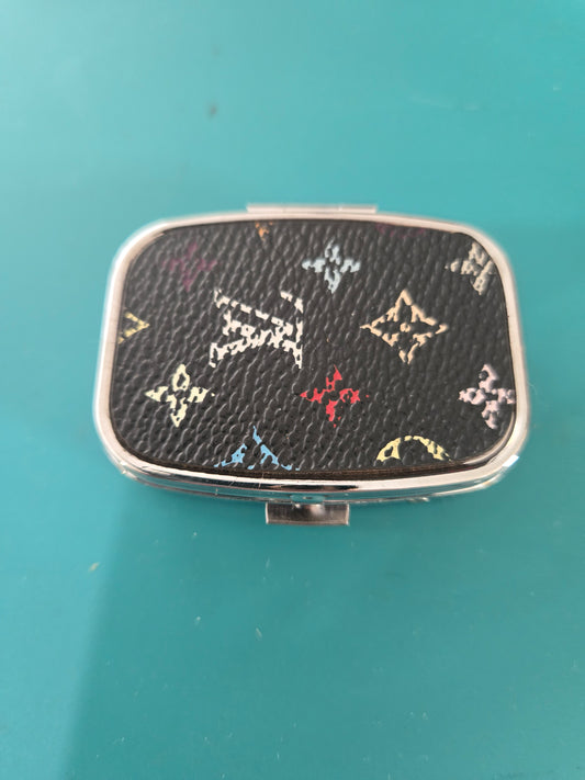 Upcycled small rectangular pill case 2 compartment inside