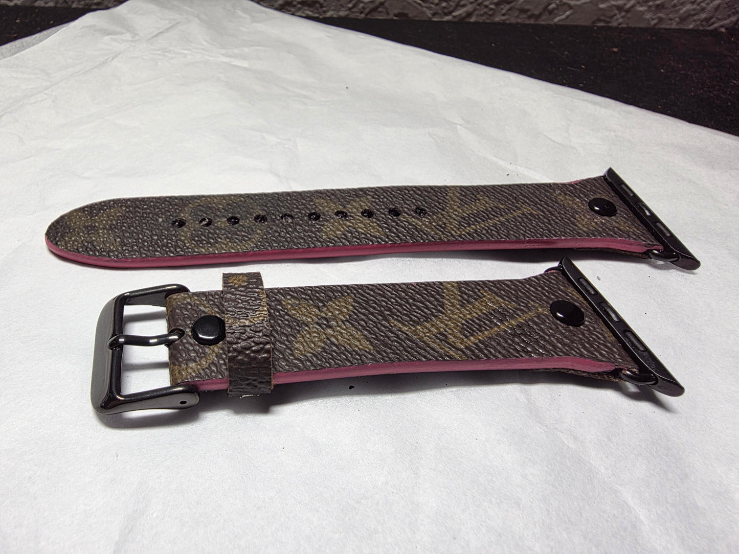 Upcycled apple watchband for large Apple Watch with hand painted pink edges