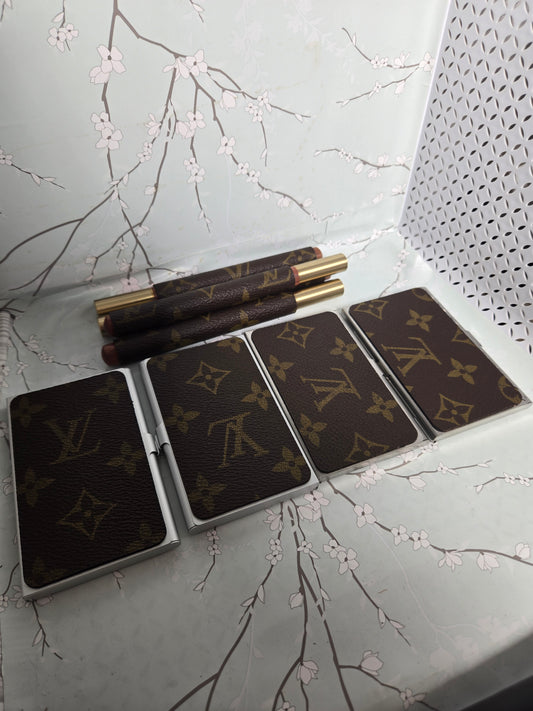 12 upcycled pens & 4 upcycled silver card holders bundle.