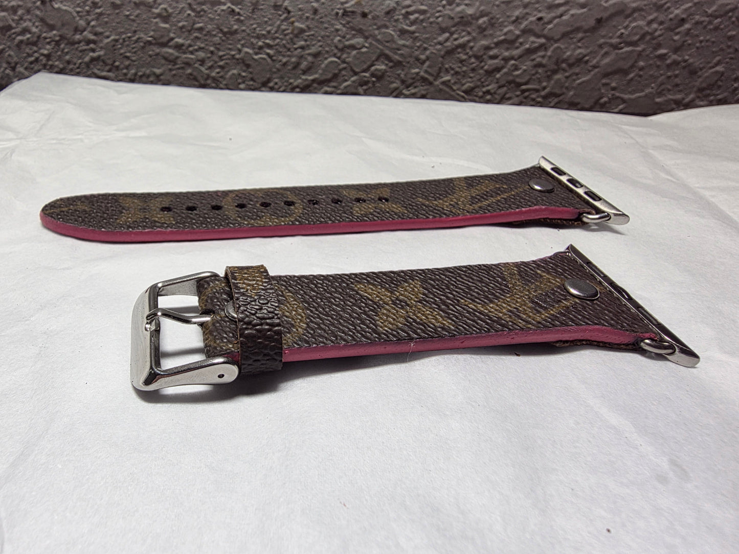 Upcycled apple watchband for large Apple Watch with hand painted pink edges