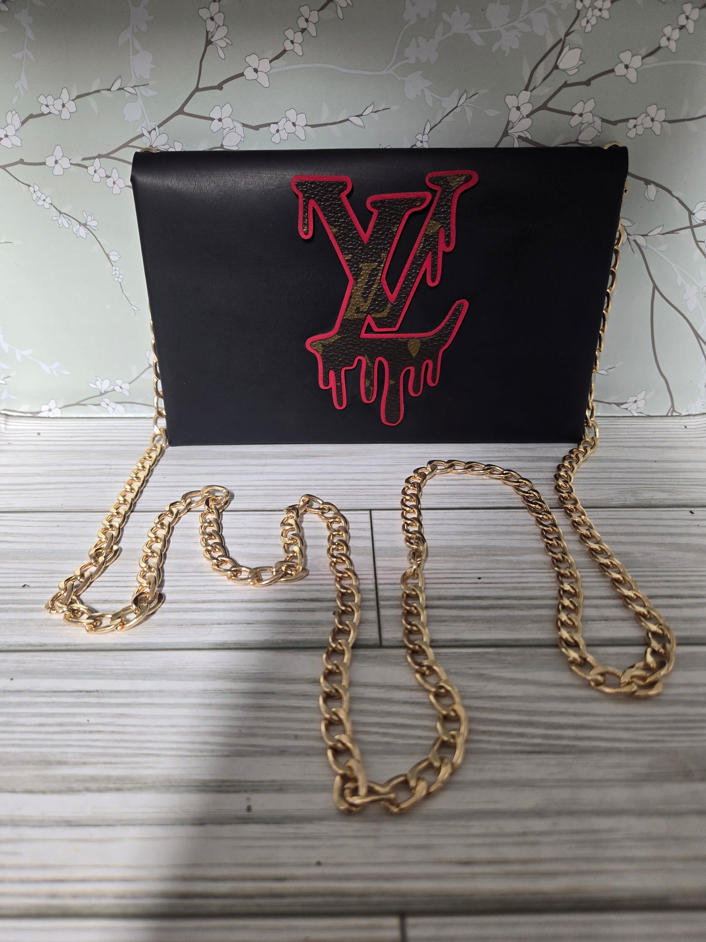 Handmade upcycled leather crossbody with chain