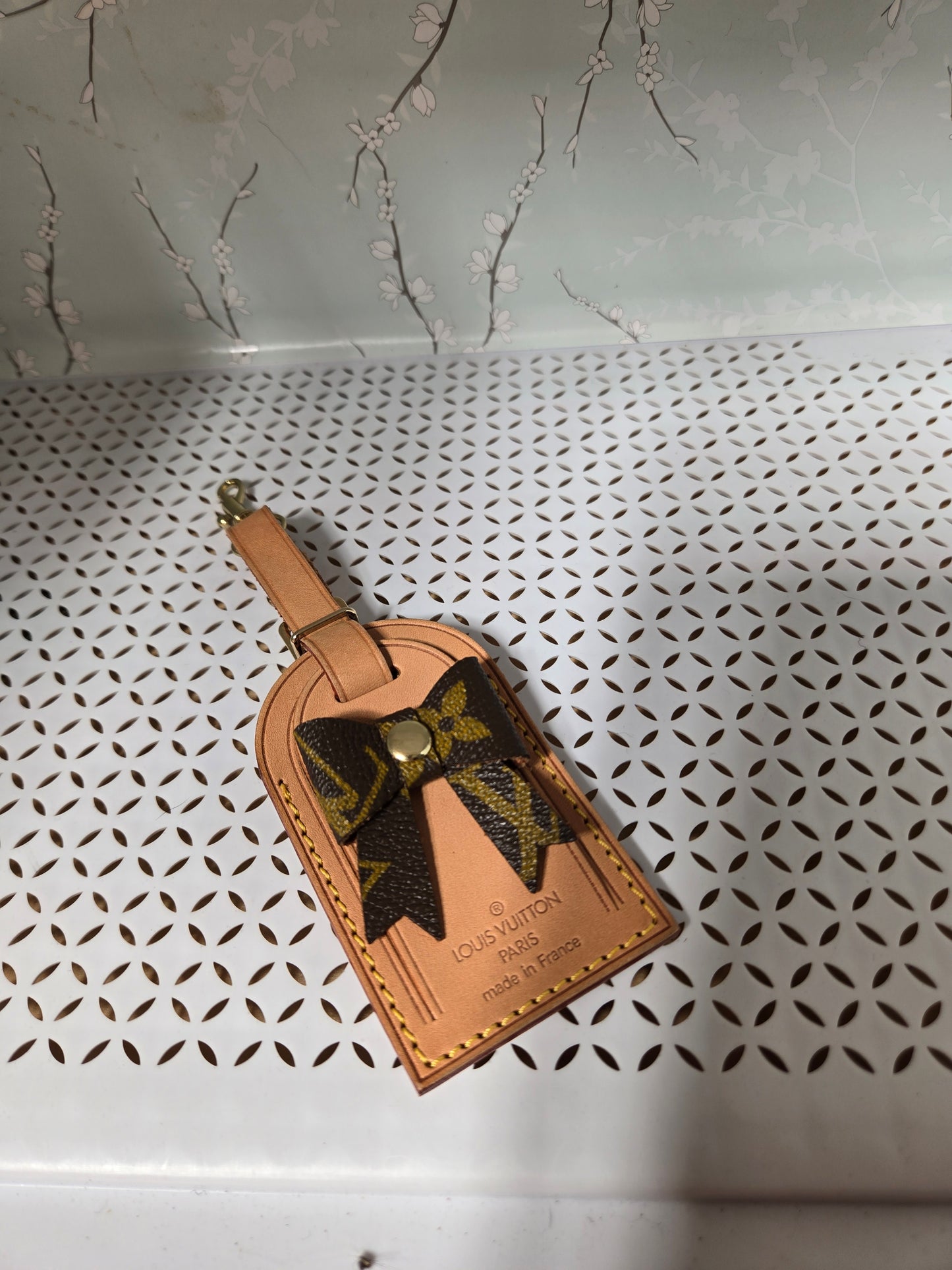 LIKE NEW Authentic luggage tag with upcycled bow bag charm.