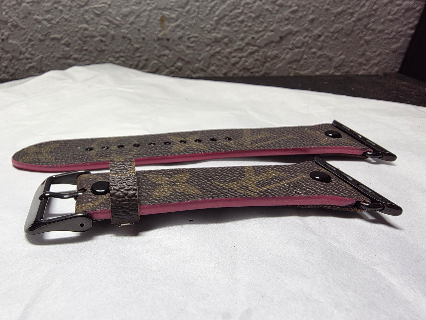 Upcycled apple watchband for large Apple Watch with hand painted pink edges