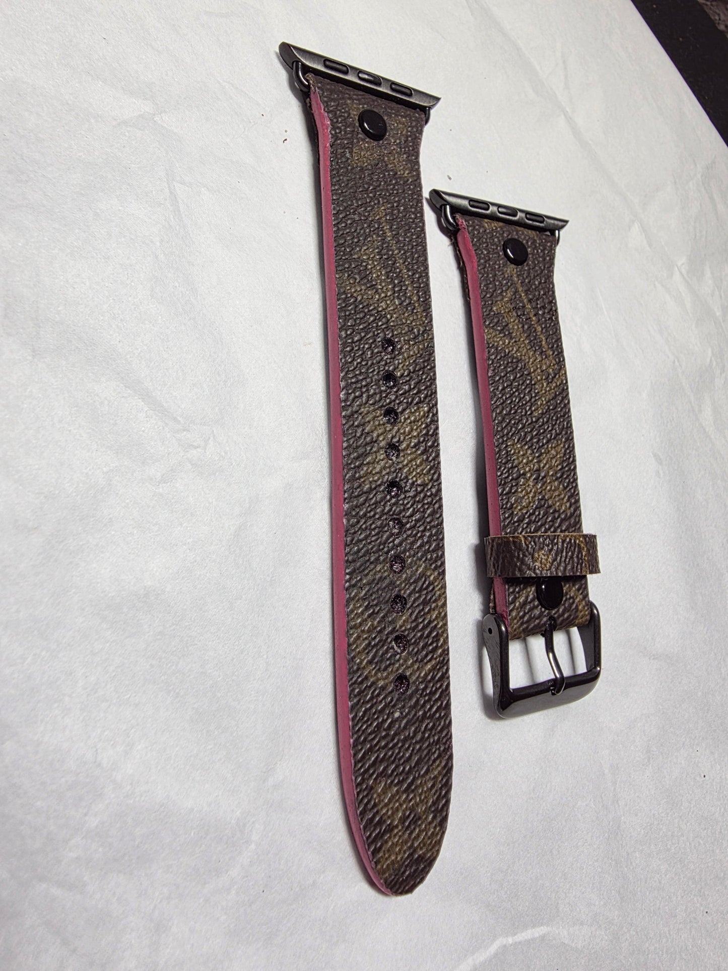 Upcycled apple watchband for large Apple Watch with hand painted pink edges