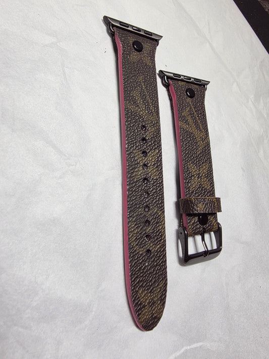 Upcycled apple watchband for large Apple Watch with hand painted pink edges