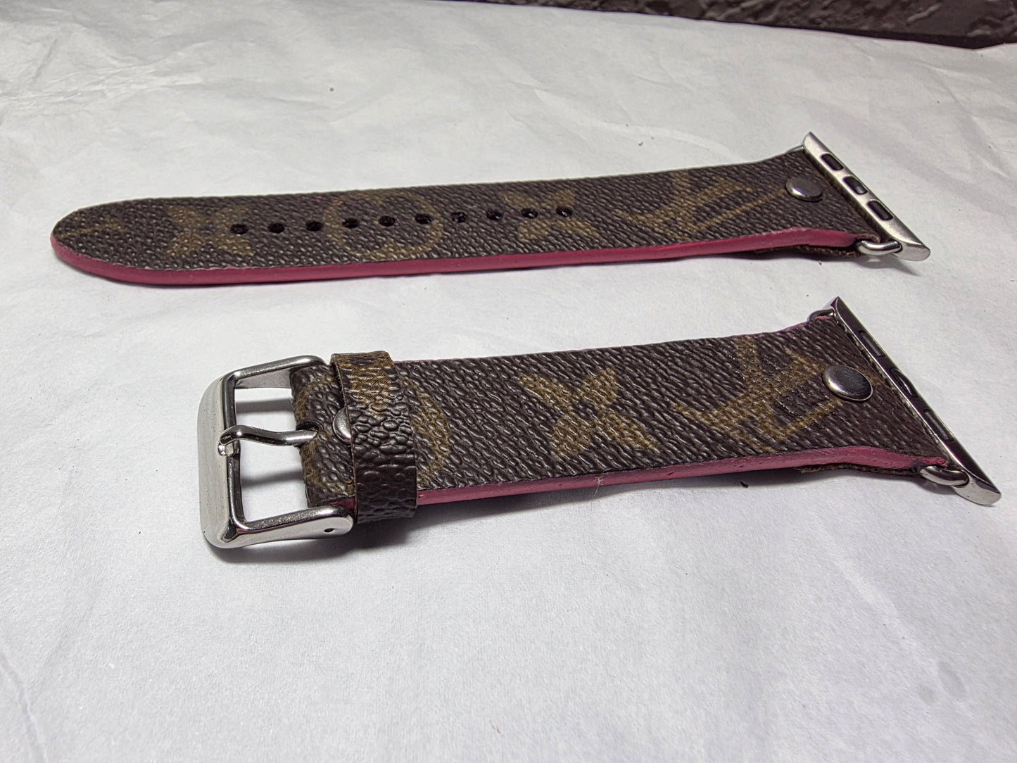 Upcycled apple watchband for large Apple Watch with hand painted pink edges