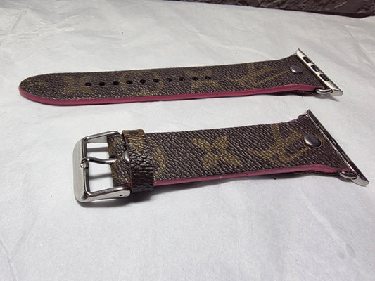 Upcycled apple watchband for large Apple Watch with hand painted pink edges