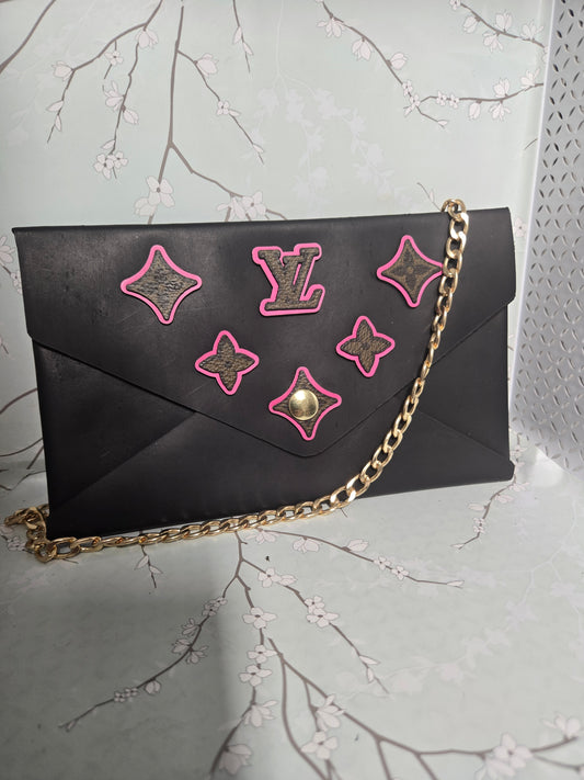 Upcycled leather pink patch crossbody