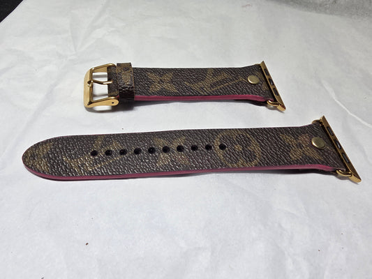 Upcycled apple watchband for large Apple Watch with hand painted pink edges
