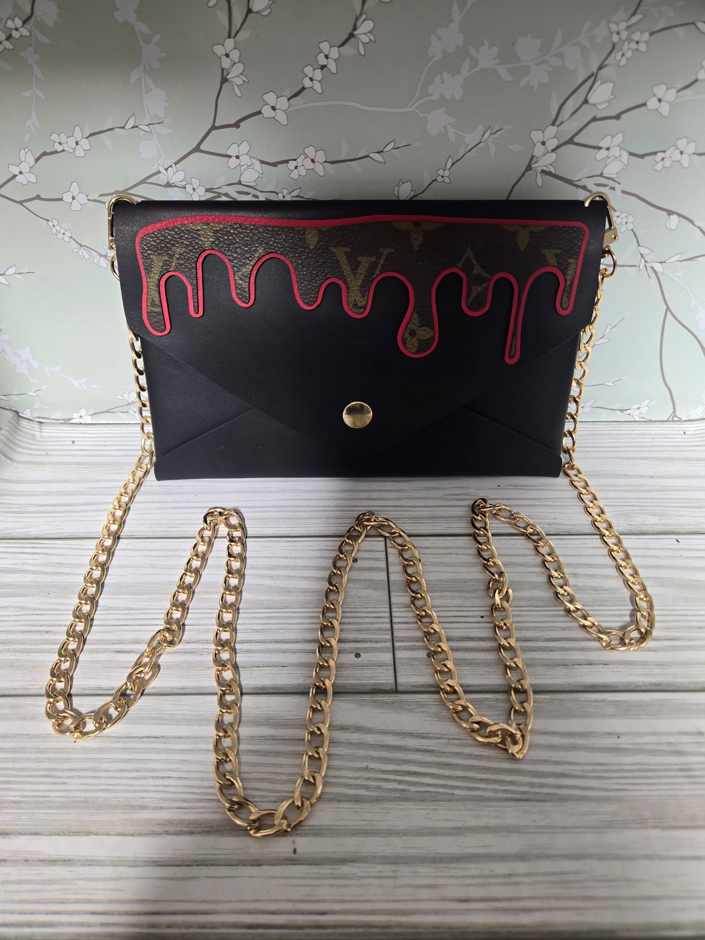 Handmade upcycled leather crossbody with chain