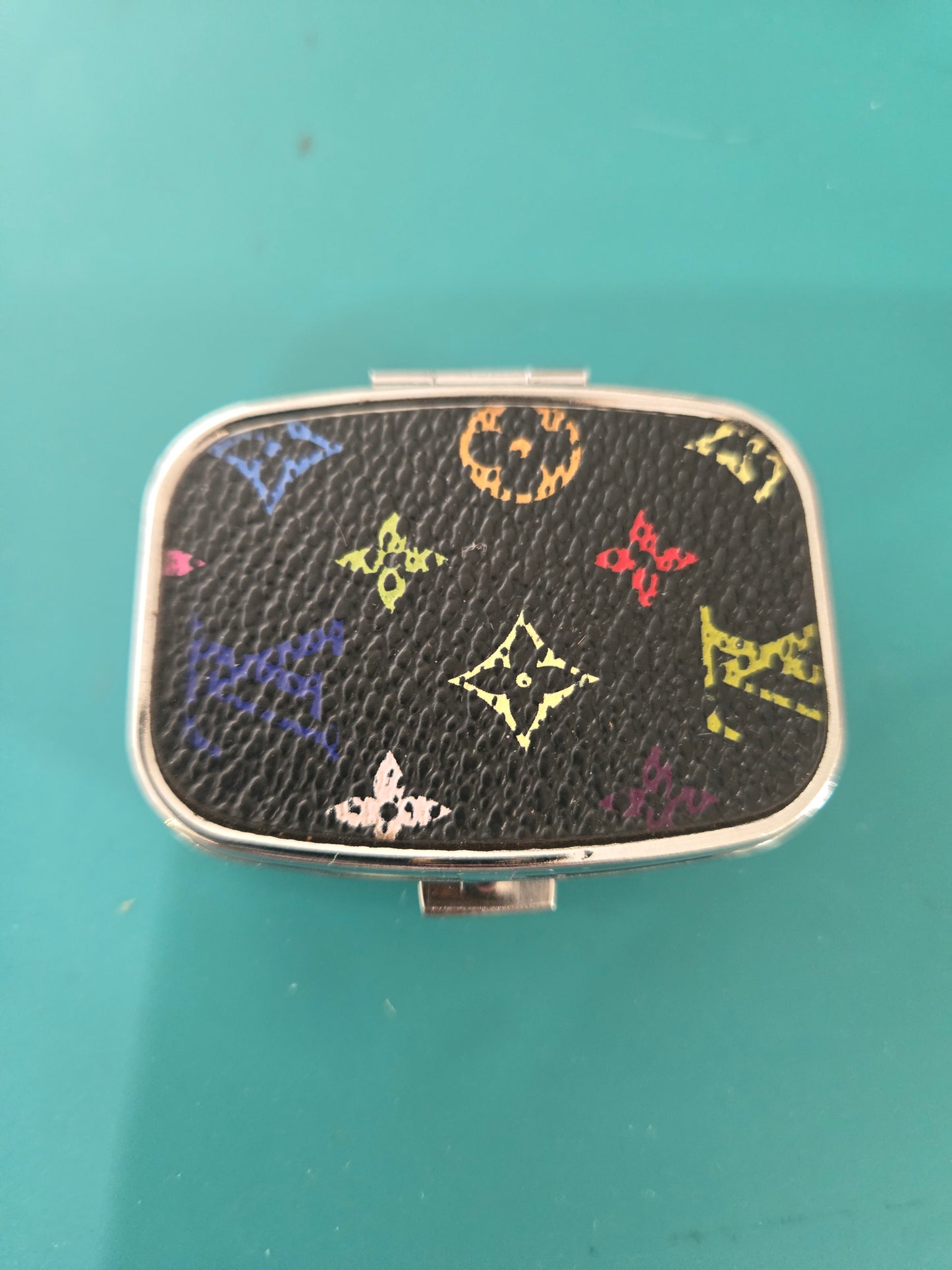 Upcycled small rectangular pill case 2 compartment inside