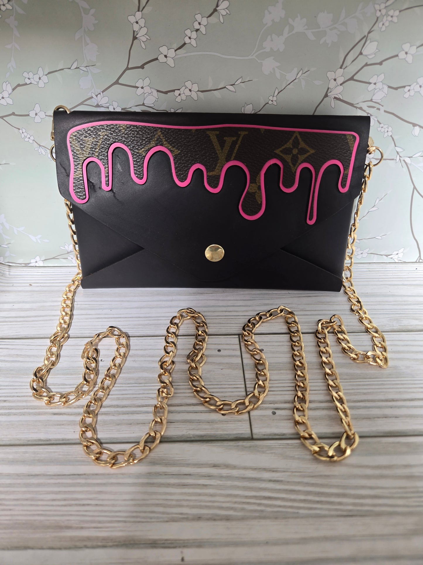 Handmade Upcycled leather crossbody with chain