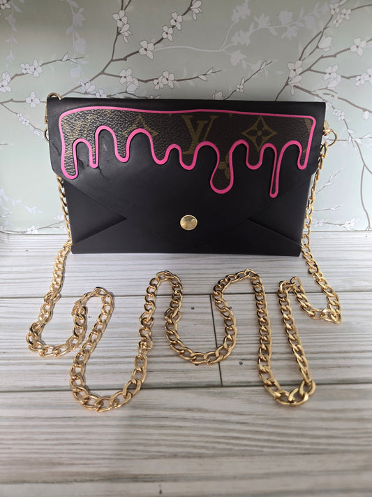 Handmade Upcycled leather crossbody with chain