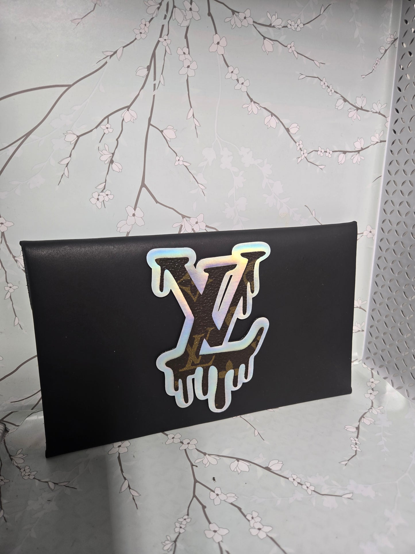 Holographic patch upcycled leather crossbody