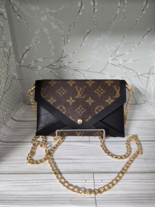 Handmade upcycle leather crossbody with chain