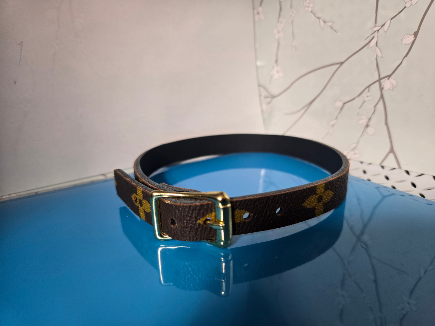 Upcycled dog collar brown size small