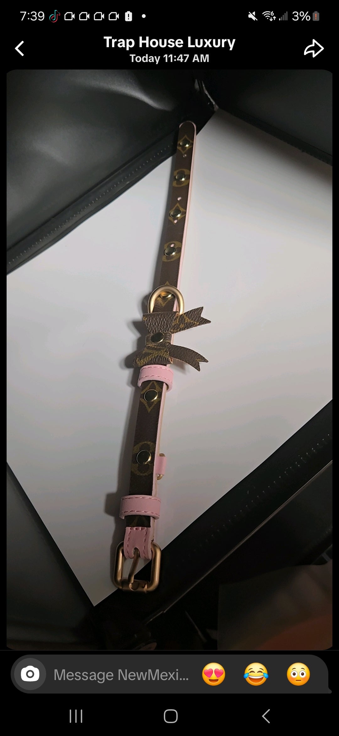 Upcycled pink collar with bow