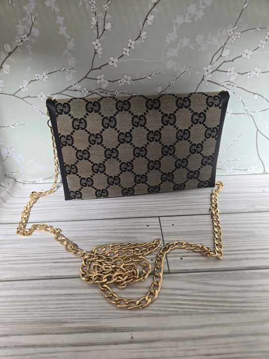 Handmade upcycled  leather crossbody with chain