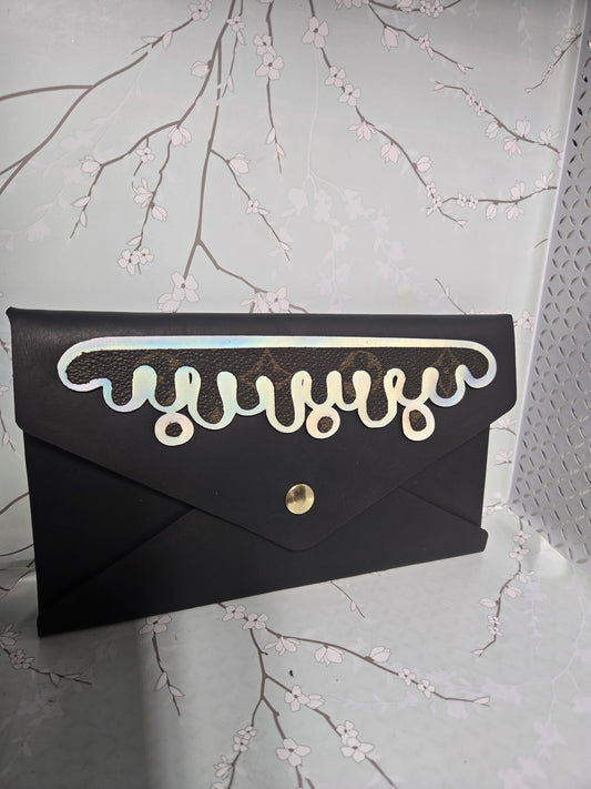 Holographic patch upcycled leather crossbody